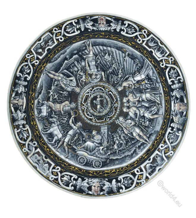 Enamel, dish, Limoges, allegory, 16th century, craft, Antiques, Renaissance