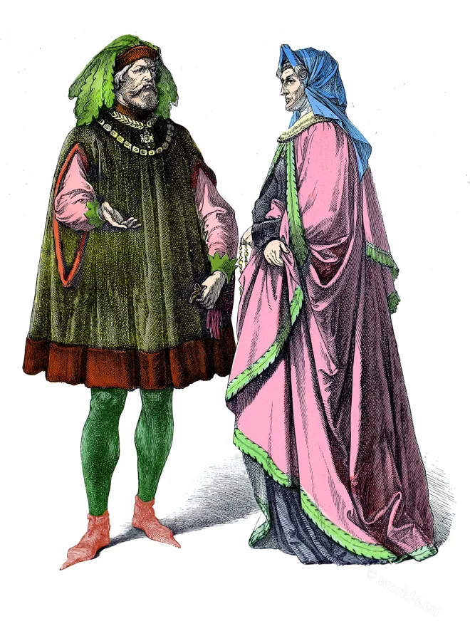 German, patricians, 15th century, Middle ages, costumes