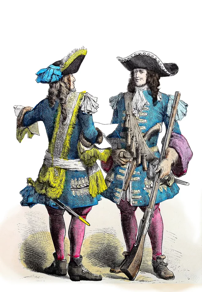 France, Officer, musketeer, French, Guard, Baroque, Louis XIV, fashion, history, Münchener Bilderbogen,