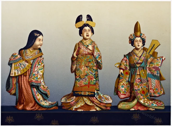 Figure, lady, theatrical dress, robes, ceremony, Court ,lady, Japan, porcelain, George Ashdown Audsley